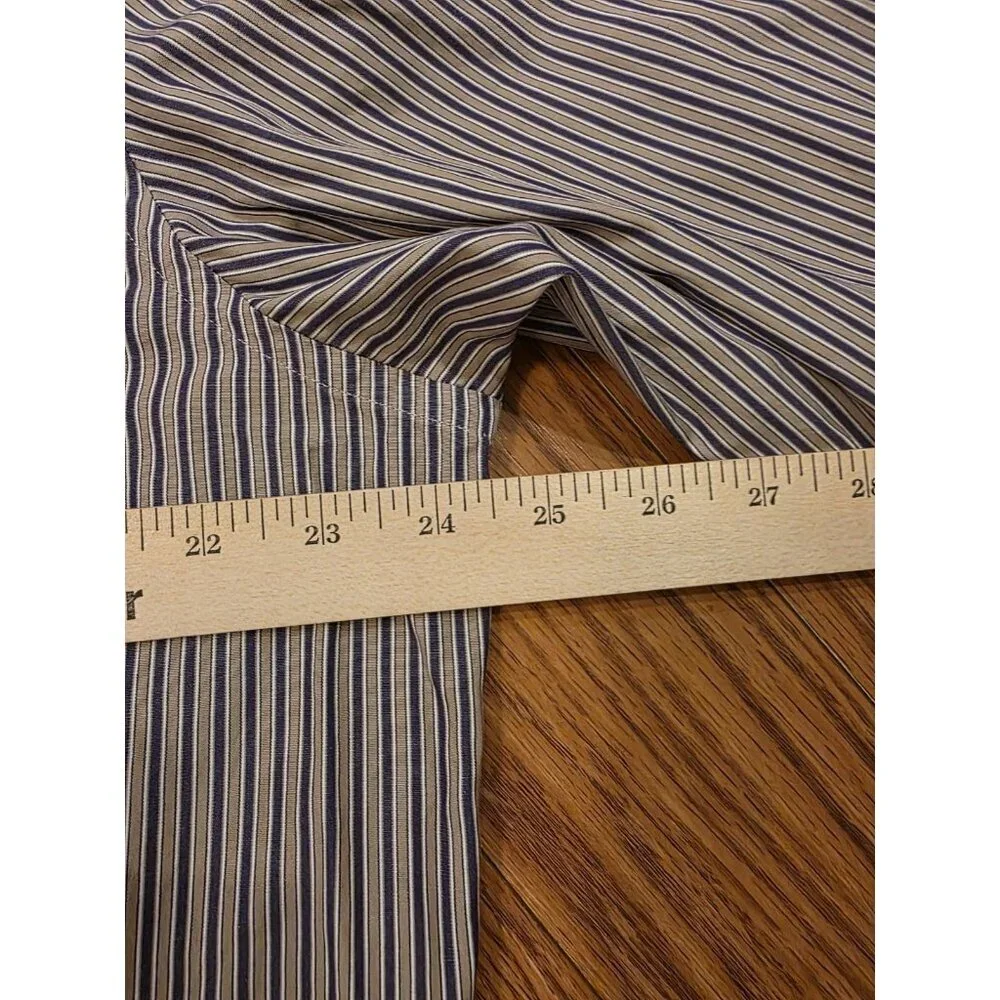 Banana Republic Button‎ Up Shirt Mens XL 17-17.5 Purple Tan Stripes Cotton Slim